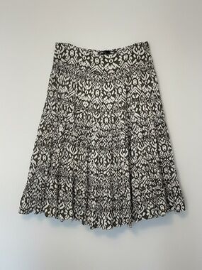 A Line Maxi Boho Skirt Tiered & Ruffled Olive Green and Cream Printed w/Lining